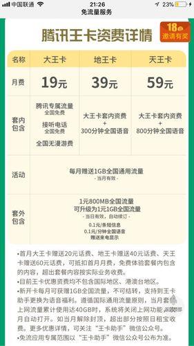 腾讯大王卡月租费多少？