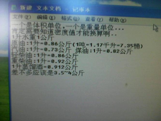 一公斤是多少升？