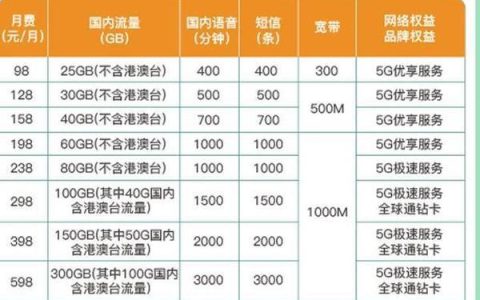 2024年电信网络套餐资费介绍
