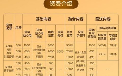 全球通卡最低套餐多少钱？
