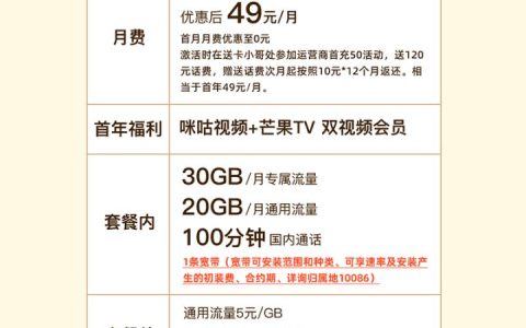 移动芒果卡59元套餐介绍2025